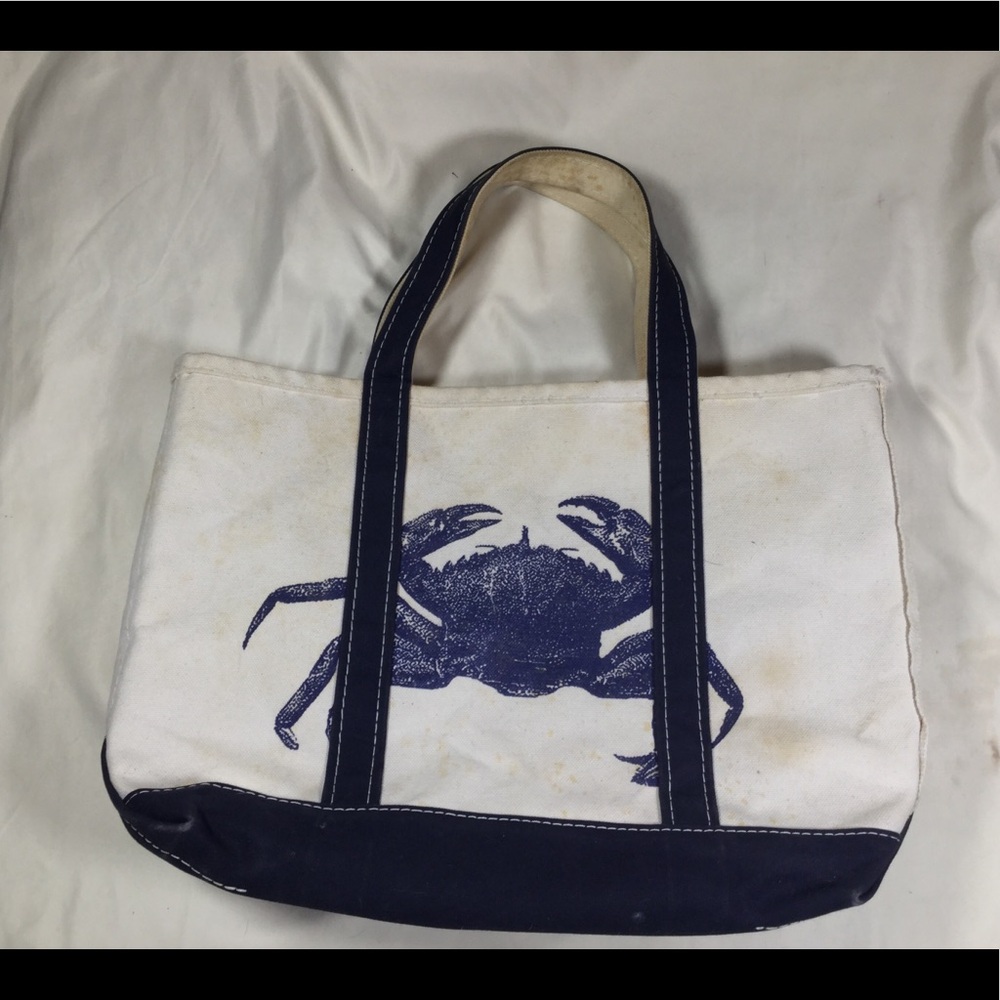 Vintage LL Bean Boat Tote Limited Crab Navy Cream